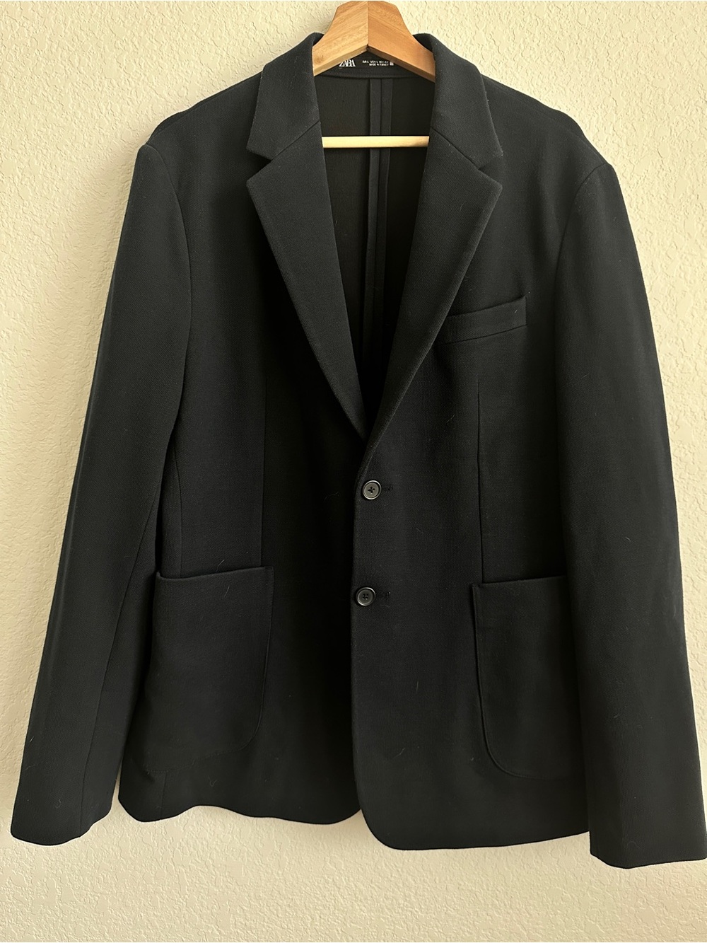 Zara Knit Blazer 2 Buttons Black Size Large Men’s Business Casual Jacket